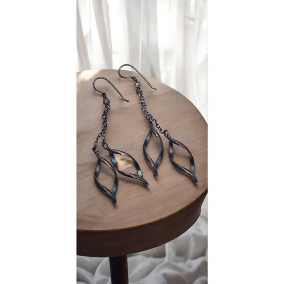 Silver Twist Dangle Drop Earrings - Picture 1 of 6